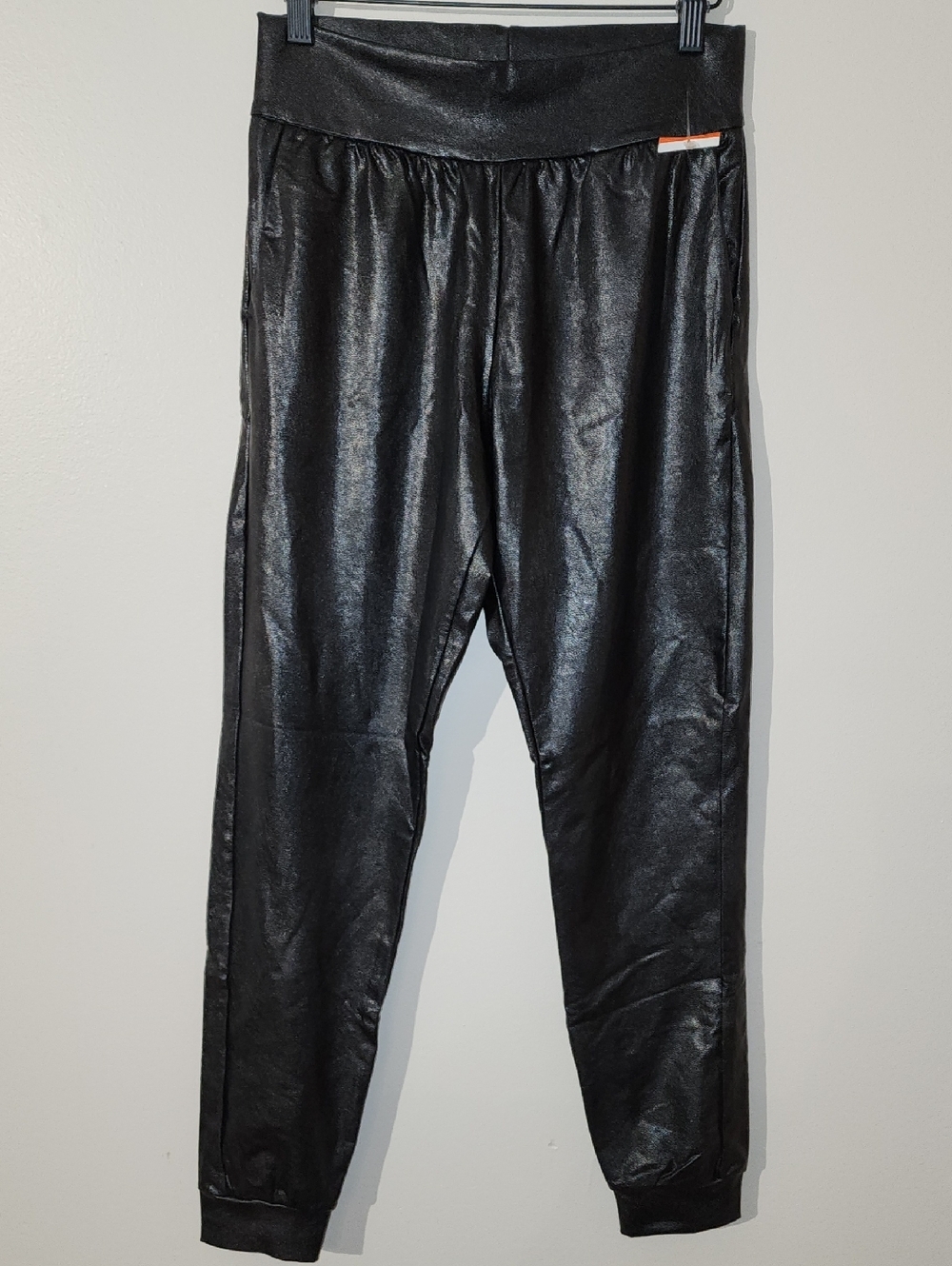 Matte Faux Leather Joggers Vegan Pull On Pans Pokets.
